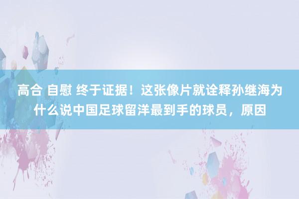 高合 自慰 终于证据！这张像片就诠释孙继海为什么说中国足球留洋最到手的球员，原因